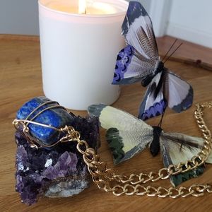 Blue Lapiz Lazuli necklace on a gold chain